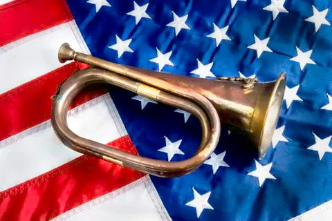 Old brass Bugle. Stock Photos