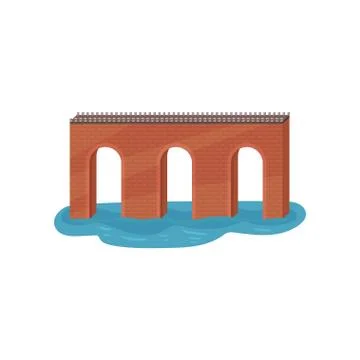Old brick arch bridge. Construction for transportation. Architecture theme. Flat Stock Illustration