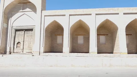 An old brick building, with elements of arches. Ancient buildings of medieval Stock Footage 152327854