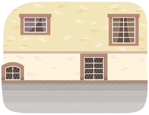 Old brick building facade with windows and rooms on ground floor. Traditional Ilustración de archivo