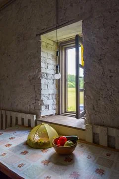 Old brick building with a kitchen Stock Photos