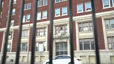 Old Brick building used for YMCA exterior Stock Footage 140996043