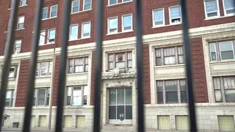 Old Brick building used for YMCA exterior Stock Footage 140996118