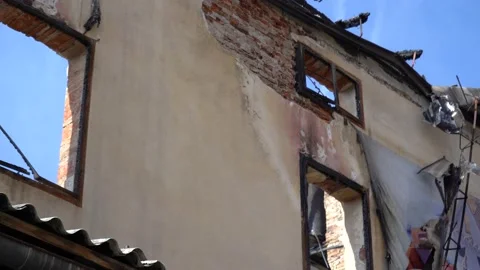 An old brick burnt building Stock Footage 219943529