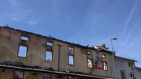 An old brick burnt building Stock Footage 219943786