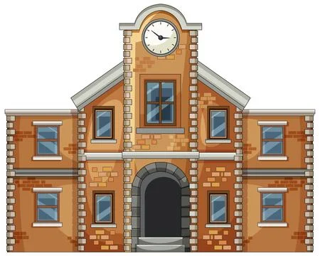 Old Brick Clock Tower Building Front Illustration Stock Illustration