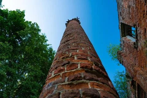 Old, brick column, bottom-up view Stock Photos