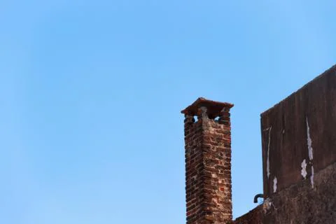 Old brick construction with fireplace Stock Photos