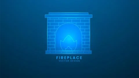 The old brick fireplace with hot fire inside. Vector illustration with ligh.. Stock Illustration