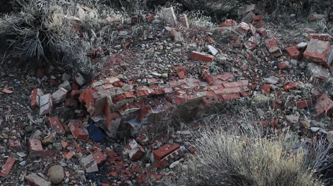 OLD BRICK FOUNDATIONS IN THE DESERT Stock Footage 35731059