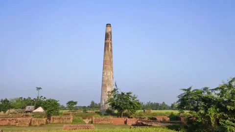 Old Brick kiln with blue sky in Bangladesh.Aerial view of Brick kiln landscap Stock Footage 168894516