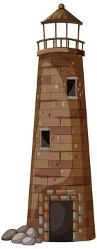 Old Brick Lighthouse Tower with Weathered Stone Entrance Stock Illustration