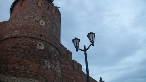 Old brick tower of Kremlin of N. Novgorod. Summer evening. Stock Footage 92841074
