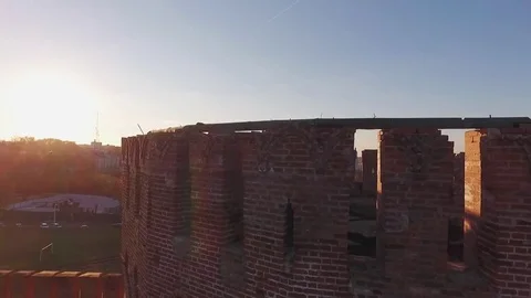 Old Brick Tower at Sunset  Copter Shooting Stock Footage 69859340