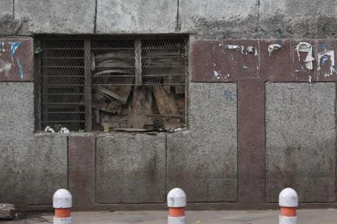 Old brick wall with brick filled window. 写真素材