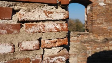 Old brick wall close up at ancient ruins Video stock 106029004