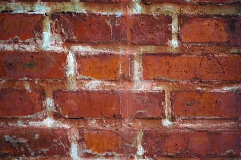 Old brick wall close-up. Selected focus. Stock Photos