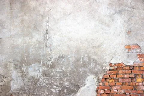 Old brick wall destroyed plaster texture grunge weathered surface as backgrou Stock Photos