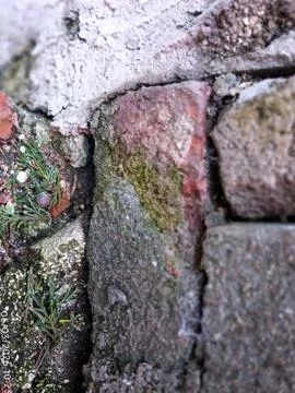 Old Brick Wall Ground Corner Texture Close Up Fotos de archivo