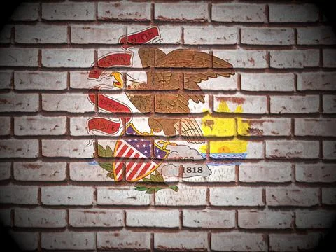 Old brick wall Illinois state flag Stock Illustration