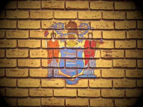 Old brick wall New Jersey state flag 스톡 일러스트