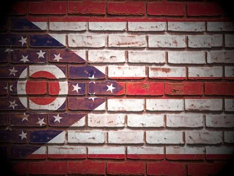 Old brick wall Ohio state flag Illustrazione stock