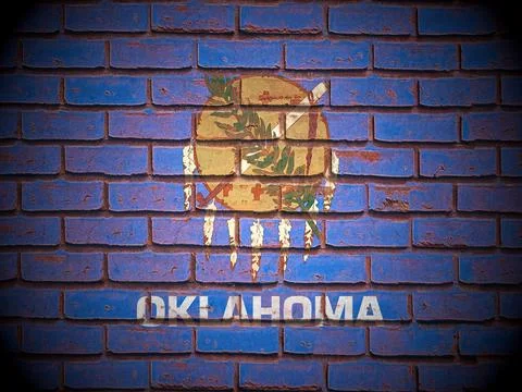Old brick wall Oklahoma state flag Stock Illustration