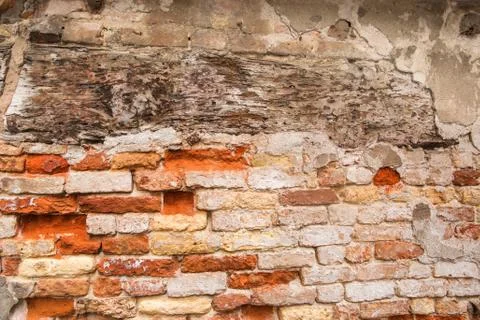 Old brick wall, old texture of red stone blocks Stock Photos