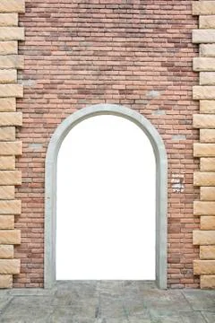 Old brick wall with opened door Stock Photos