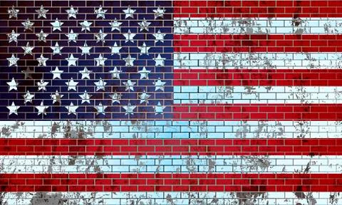 Old brick wall painted in the US flag Stock Illustration