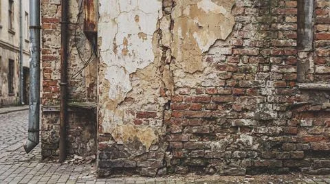 Old brick wall with peeling plaster. Fotos Stock
