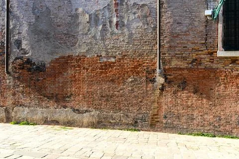 Old brick wall with red brick background, vintage wall background 스톡 사진