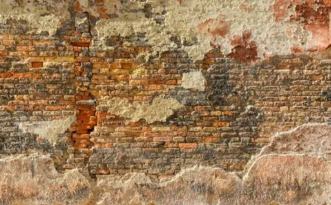 Old brick wall with red brick background, vintage wall background Foto stock