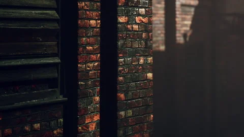Old brick wall with shadows in urban setting during daylight Stock Footage 337872005