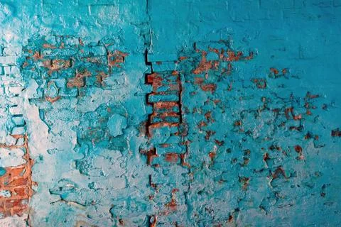 Old brick wall texture background with worn off paint Stock Photos