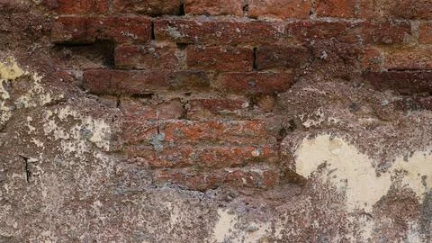 Old Brick Wall Texture Background with Peeling White Paint. Stock Photos