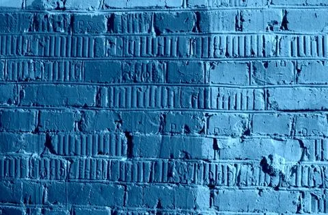 Old brick wall texture close up. Abstract background blue color toned Stock Photos