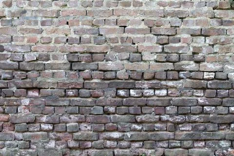 An old brick wall weathered with missing cement joints Stock Photos