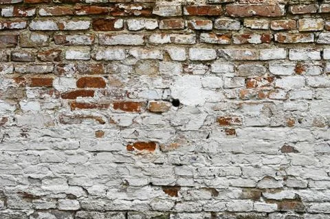 Old brick wall with whitewash. brick background Stock Photos