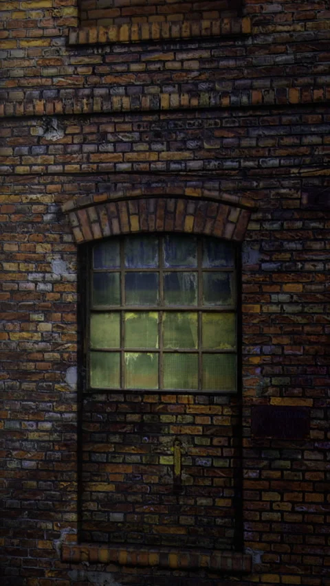 Old brick wall with a window at evening light in urban setting Stock Footage 335945652