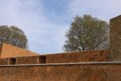 Old brick wall with windows Stock Photos