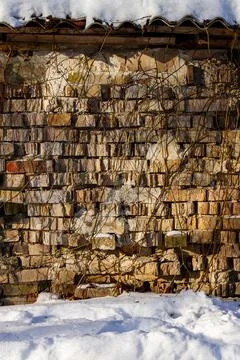 Old brick wall in winter Stock Photos