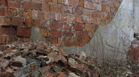 Old brick wall wreckage brick beside her Stock-Footage 35965301