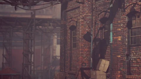 Old brick warehouse with boxes at a loading dock in the city Stock Footage 344401552