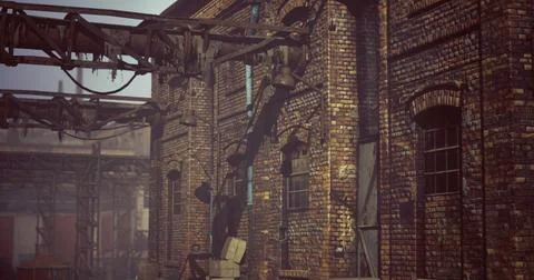 Old brick warehouse featuring industrial equipment and vintage architecture Stock Illustration