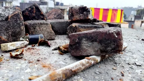 Old bricks on roof top Stock Footage 329103265