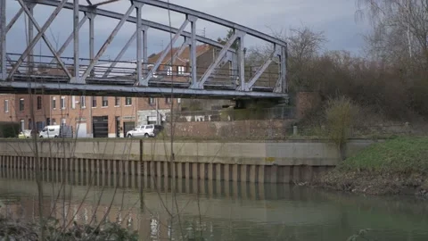 Old bridge across canal river Stock-Footage 148570494