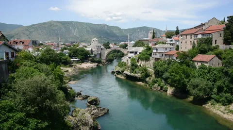 Old Bridge and River Landscape Stock Footage 61939597