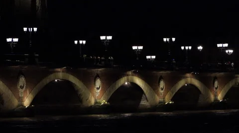 Old Bridge of Bordeaux at night Stock Footage 55865591