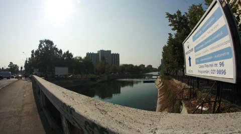 Old Bridge In Downtown Bucharest, Traffic, Fish Eye Lens Stock Footage 55789711